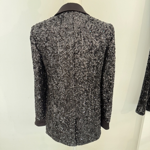 Alice & Olivia Breann Sequin Fitted Black Blazer Evening Cocktail - Picture 5 of 7